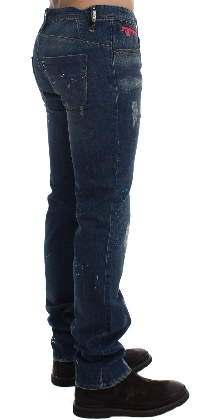 Κοστούμι National Chic Blue Wash Painted Slim Fit Jeans