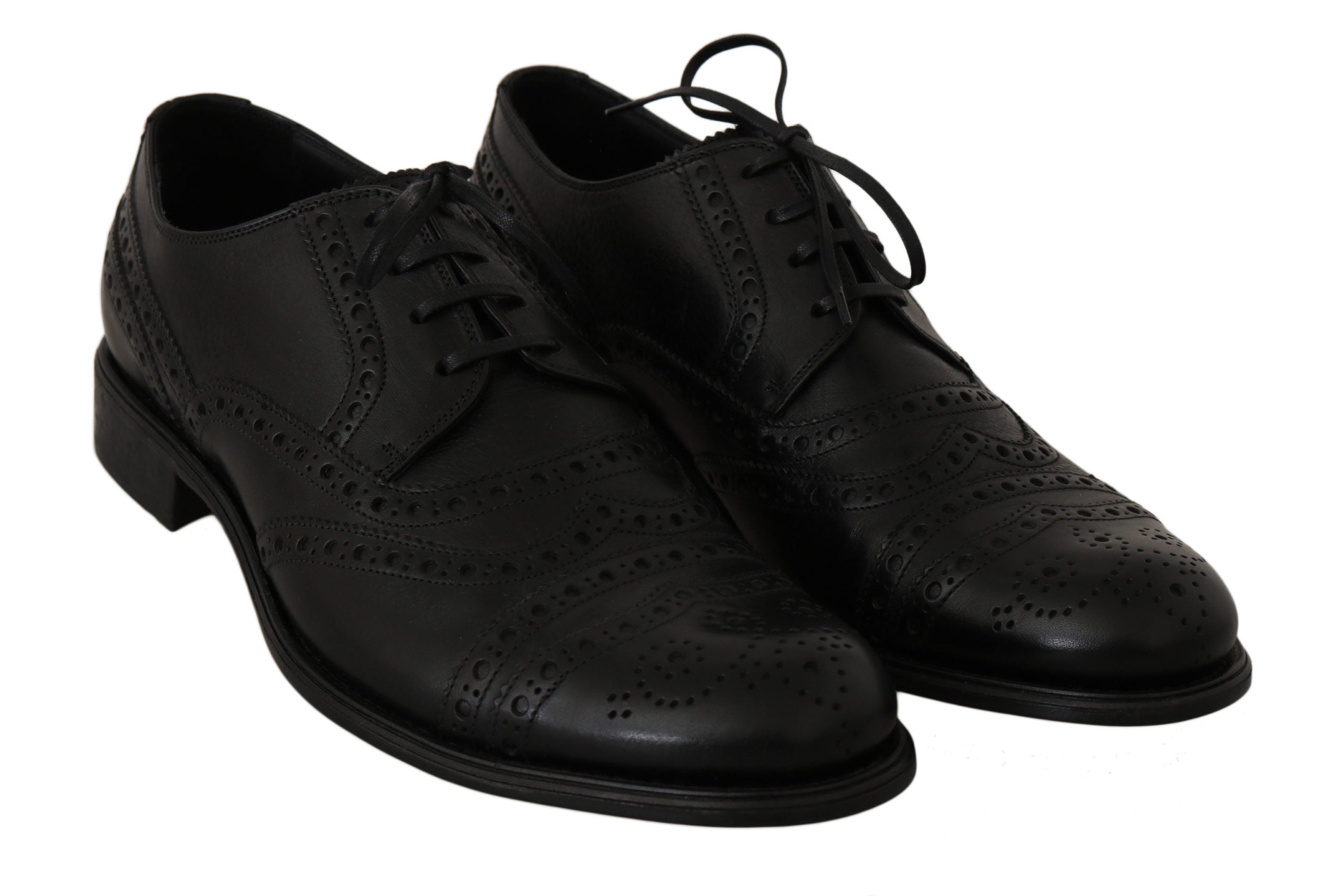 Κομψά παπούτσια φόρεμα Dolce &amp; Gabbana από μαύρο δέρμα Derby Wingtip