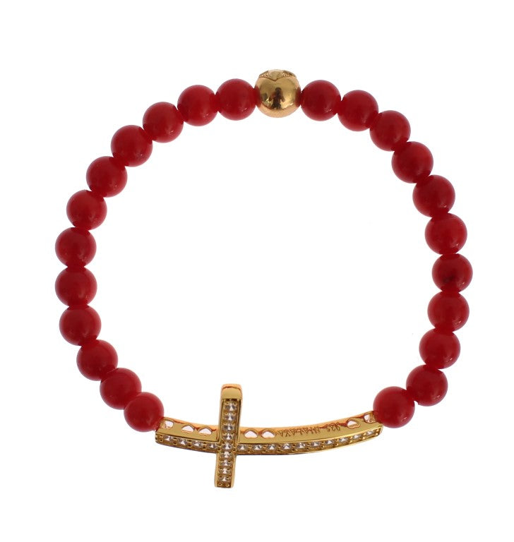 Nialaya Elegant Gold and Red Coral Beaded Bracelet