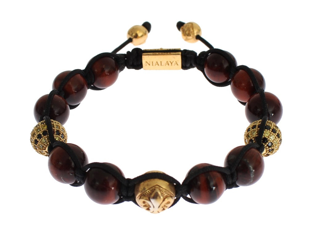 Βραχιόλι Nialaya Radiant Red Tiger Eye &amp; CZ Gold Bracelet