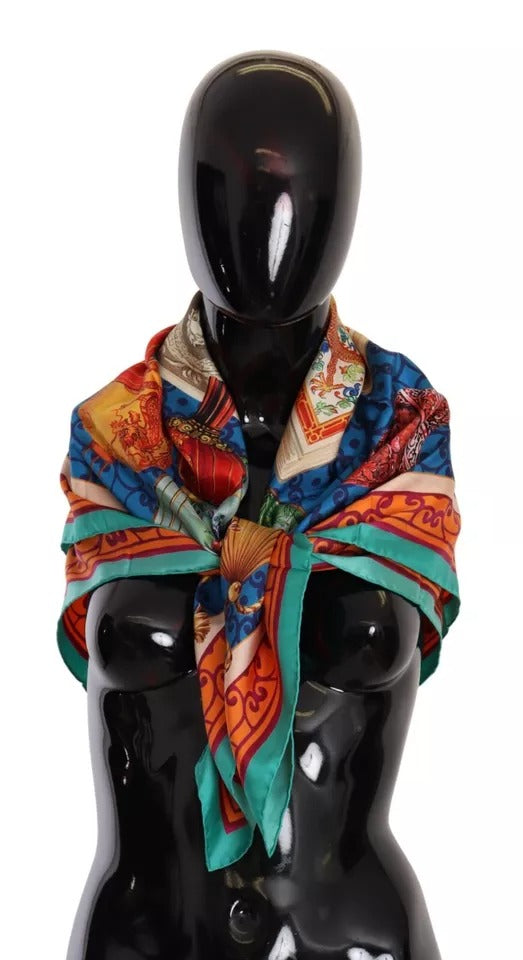 Dolce &amp; Gabbana Multicolor Fans Φουλάρι με νάιλον Dragon Shawl Wrap