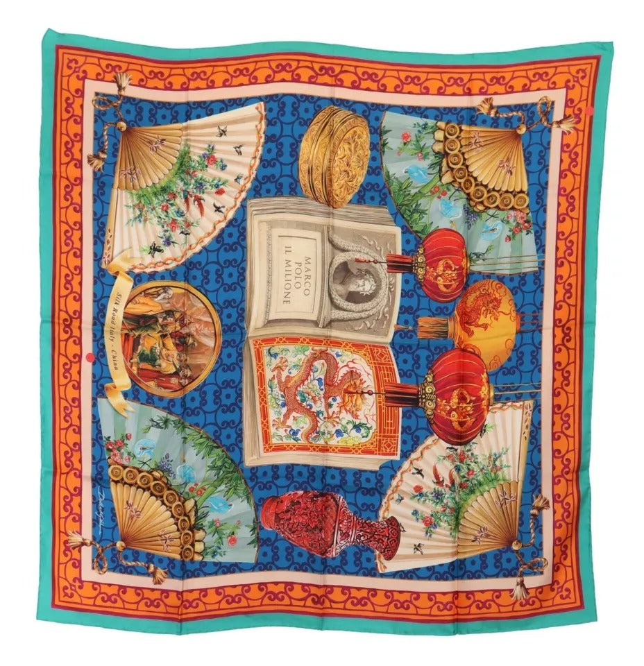 Dolce &amp; Gabbana Multicolor Fans Φουλάρι με νάιλον Dragon Shawl Wrap