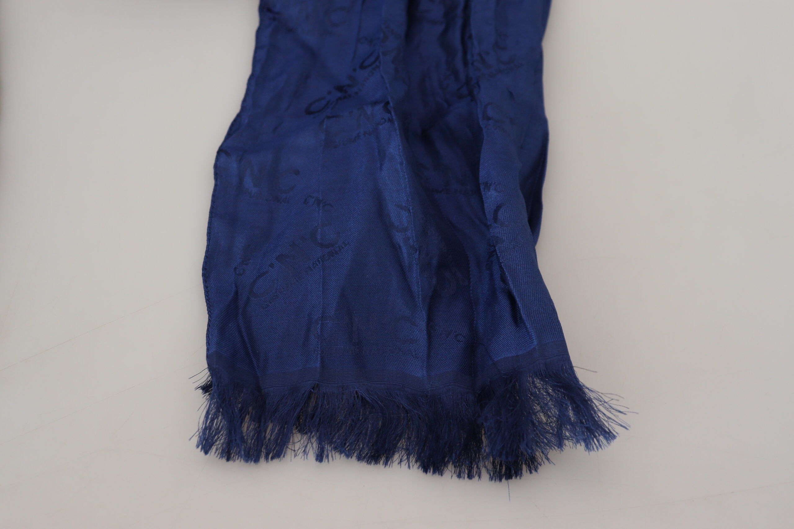 Costume National Elegant Silk Fringe Scarf in Chic Blue