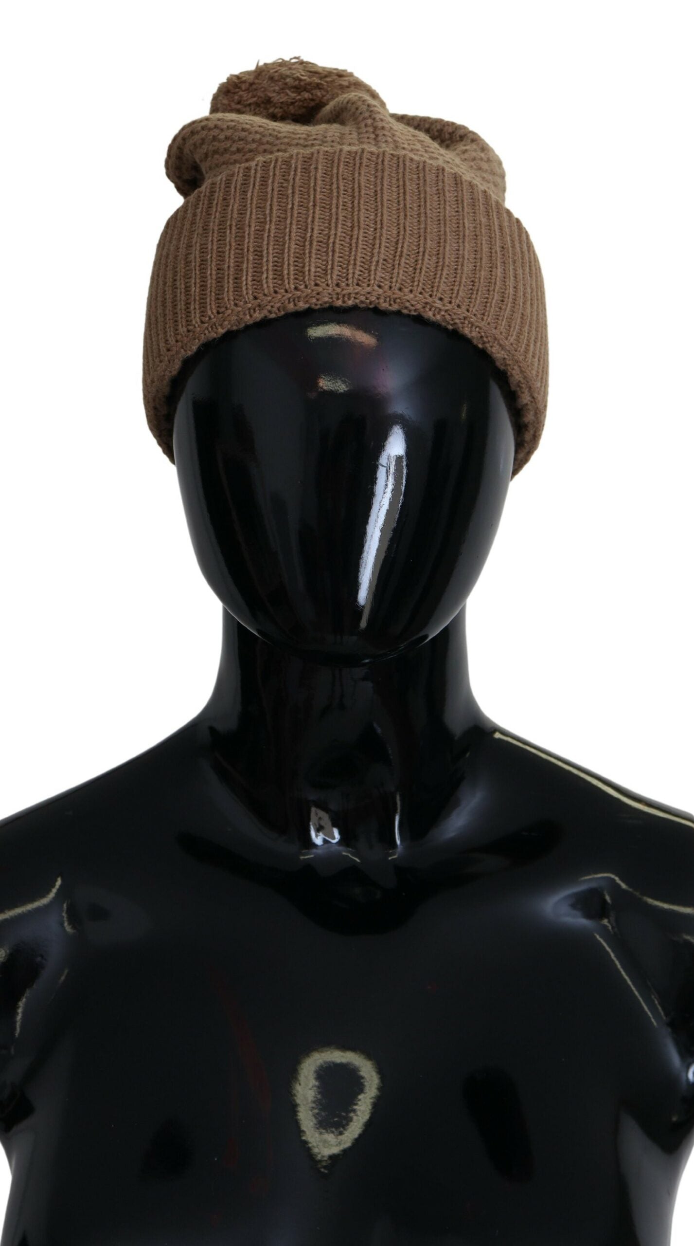 Dolce &amp; Gabbana Elegant Camel Knit Beanie με προφορά γούνας