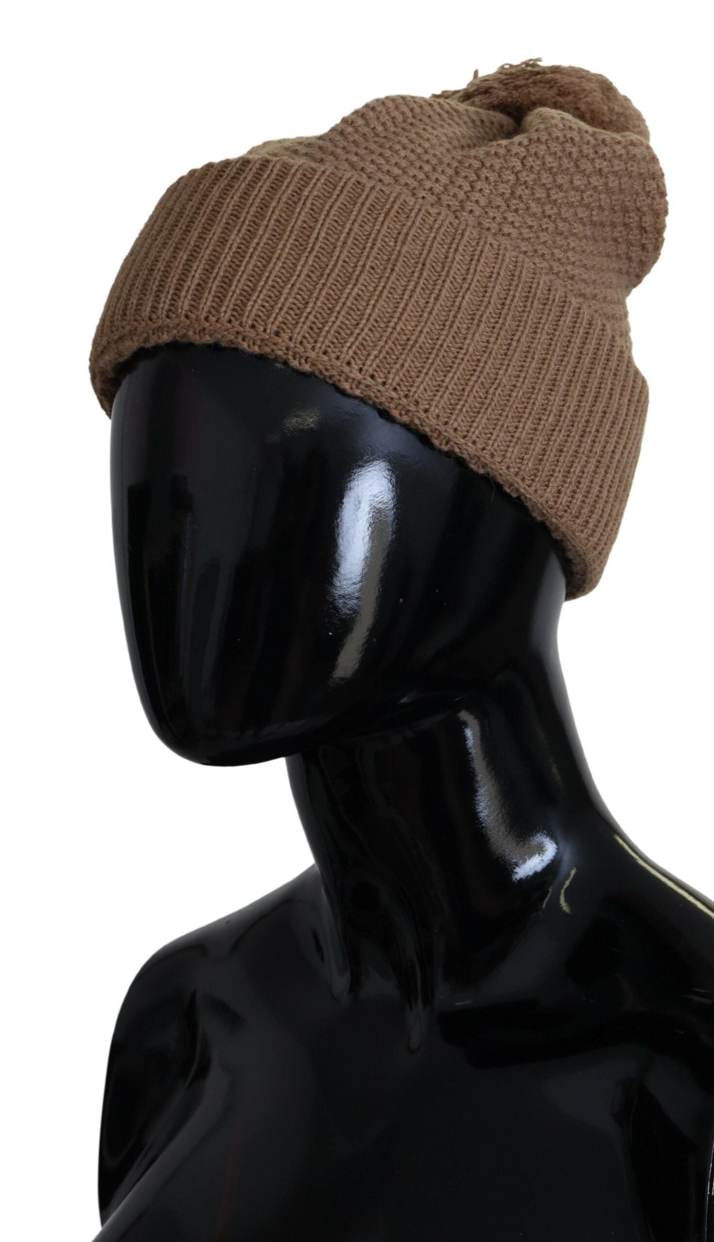 Dolce &amp; Gabbana Elegant Camel Knit Beanie με προφορά γούνας