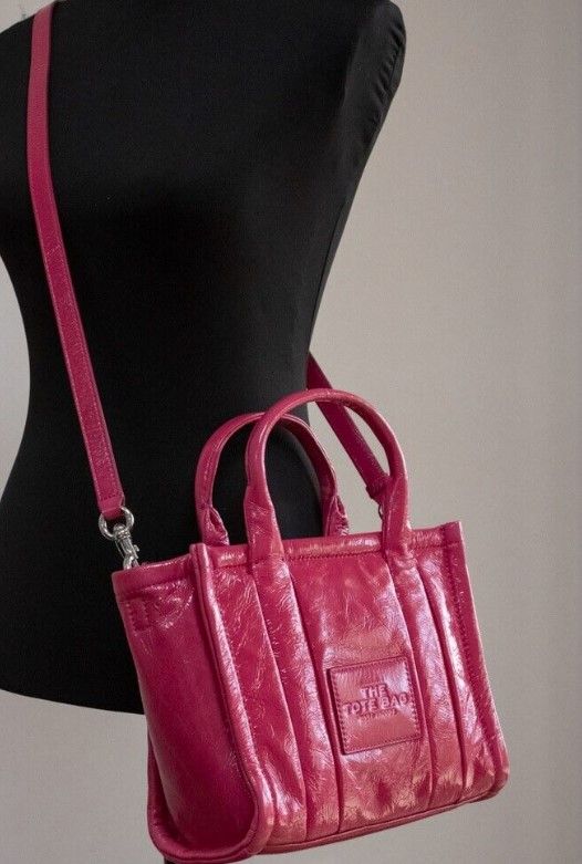 Marc Jacobs The Shiny Crinkle Mini Tote Magenta Δερμάτινο χιαστί τσαντάκι