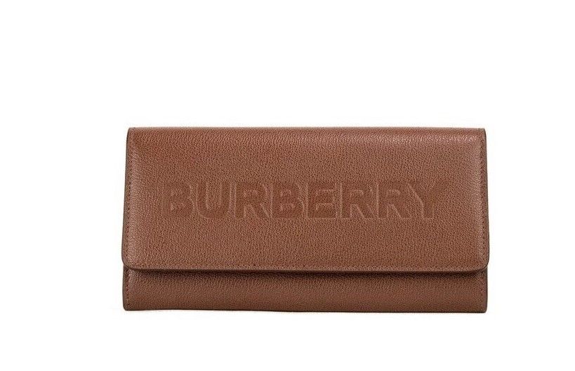 Burberry Porter Tan Δερμάτινο με ανάγλυφο πορτοφόλι Continental Clutch Καφέ