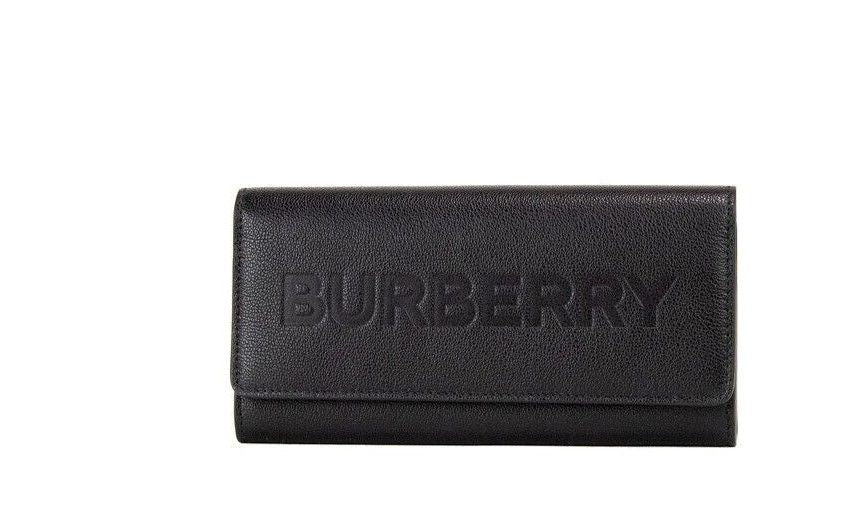 Πορτοφόλι Burberry Porter Black Grained Leather επώνυμα λογότυπο με ανάγλυφο πορτοφόλι συμπλέκτη