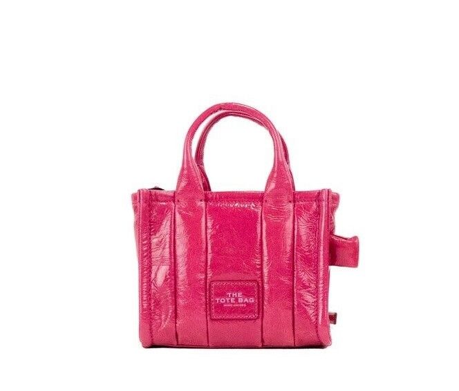 Marc Jacobs The Shiny Crinkle Micro Tote Magenta Δερμάτινη τσάντα χιαστί