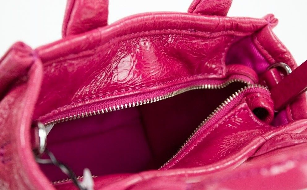 Marc Jacobs The Shiny Crinkle Micro Tote Magenta Δερμάτινη τσάντα χιαστί