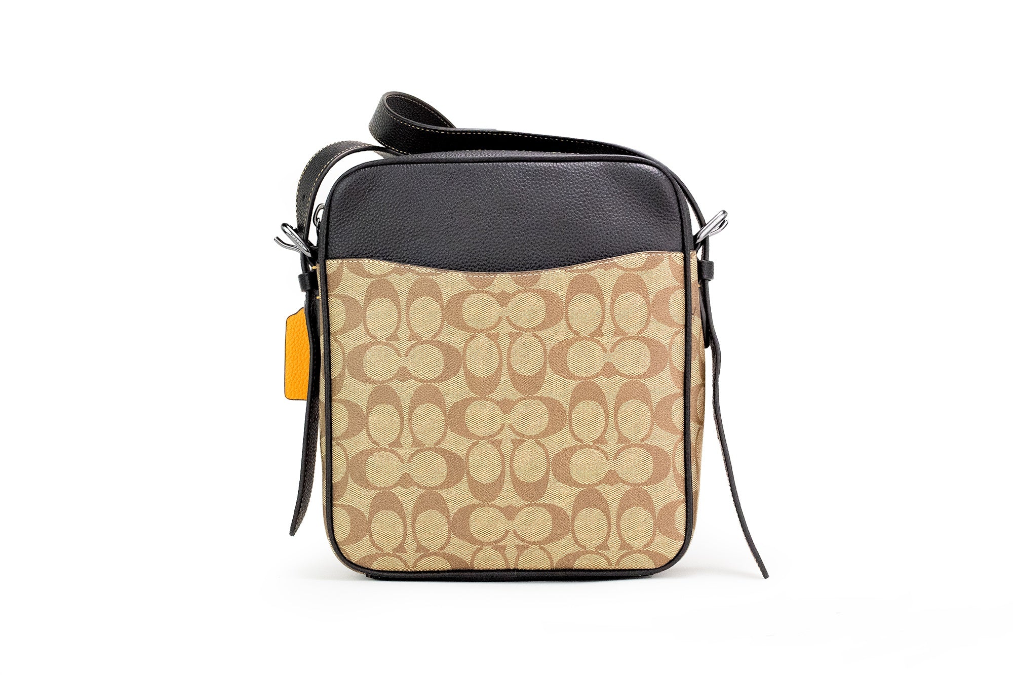 Τσάντα χιαστί από καμβά COACH Hudson 21 Signature Varsity Stripe Coated Canvas Crossbody