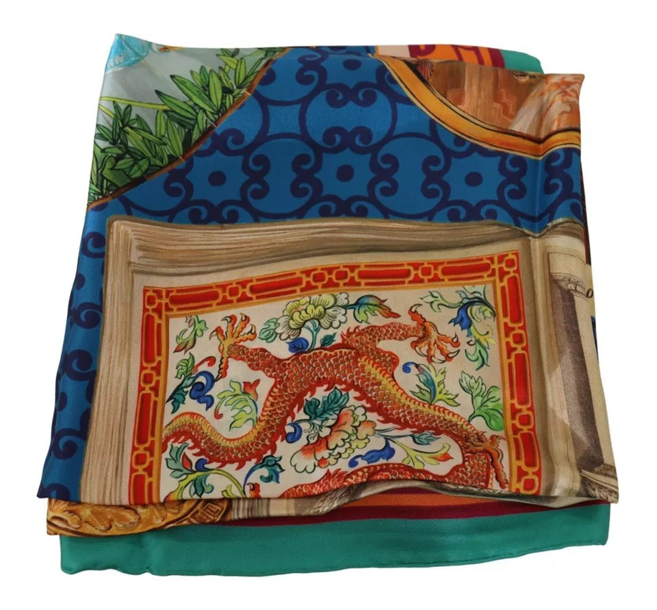 Dolce &amp; Gabbana Multicolor Fans Φουλάρι με νάιλον Dragon Shawl Wrap