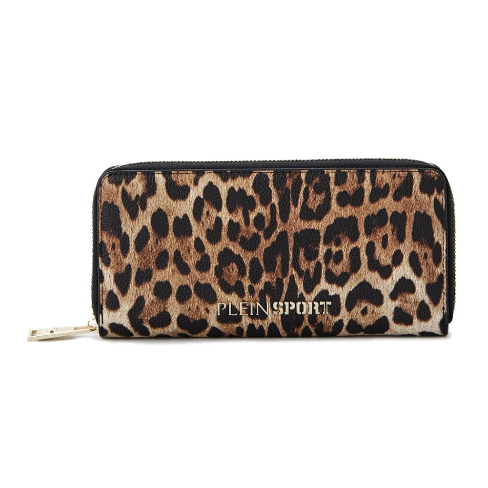 Plein Sport Sleek Designer Zipper Wallet with Gold Accents