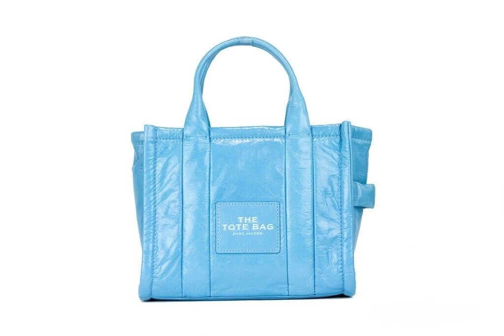 Marc Jacobs The Shiny Crinkle Mini Tote Air Blue Δερμάτινη τσάντα χιαστί τσαντάκι