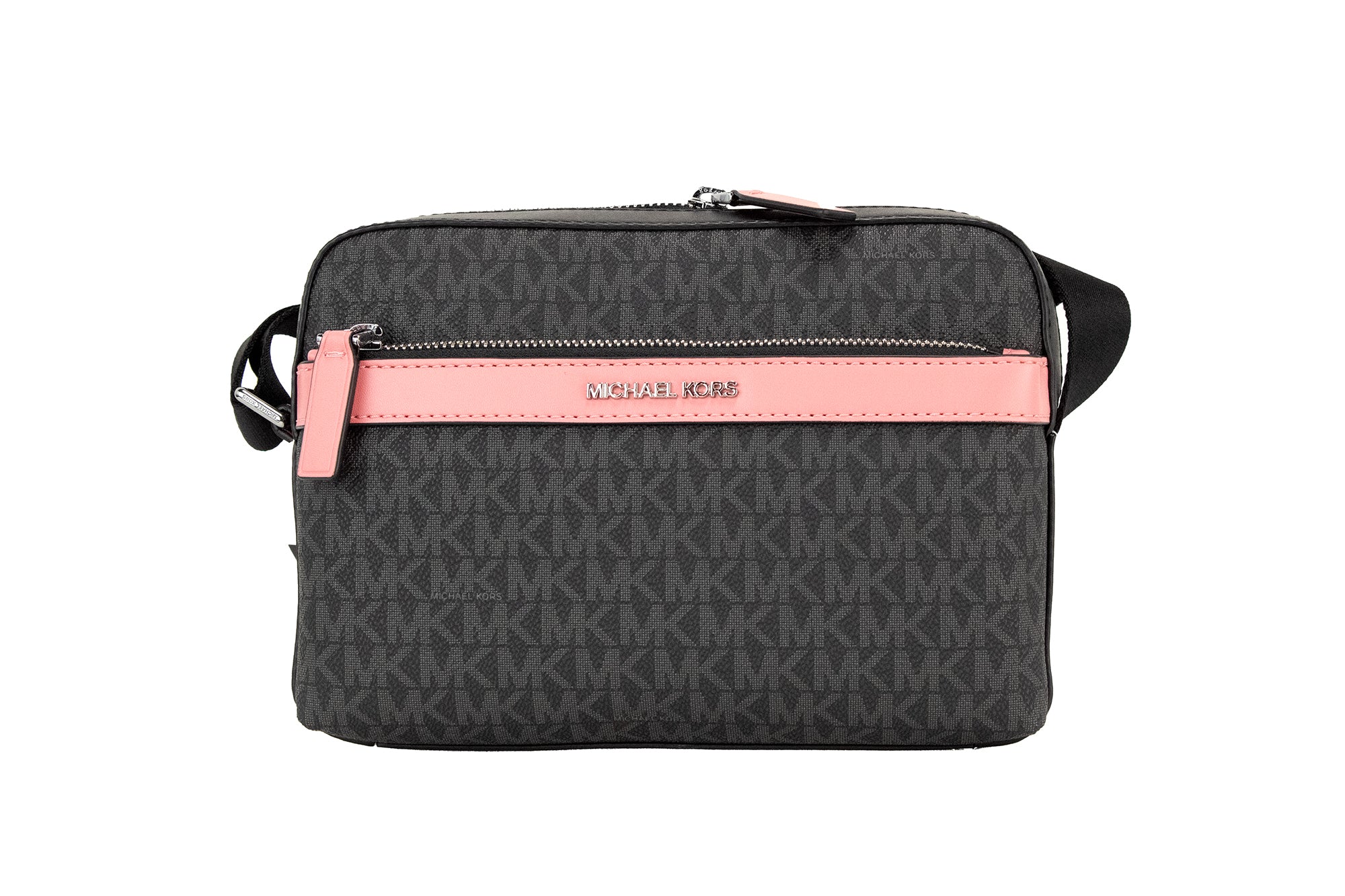 Michael Kors Cooper Small Black Pink Signature PVC Utility τσάντα χιαστί